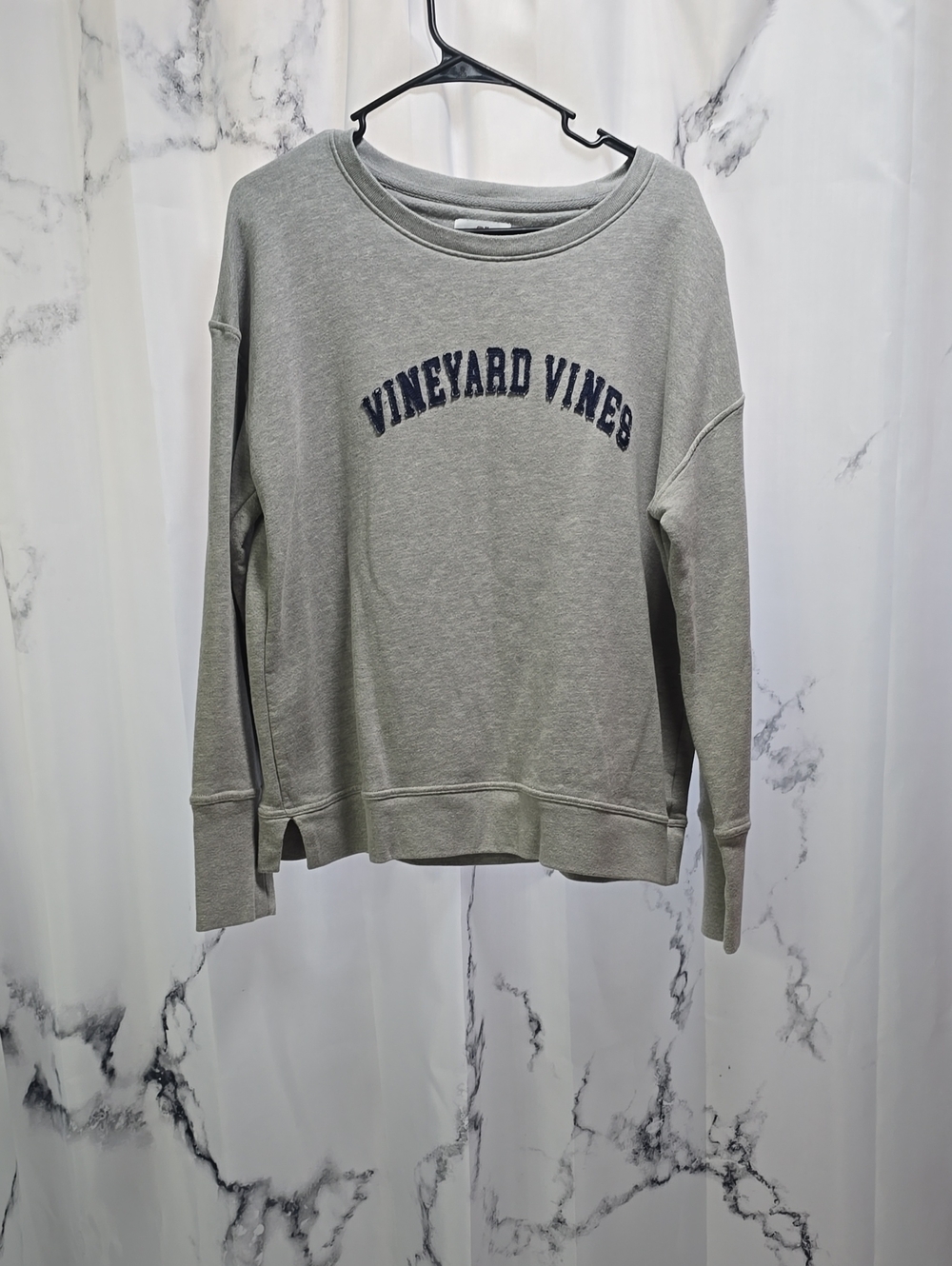 Vineyard Vines Light Gray Crewneck Sweatshirt with Navy Logo